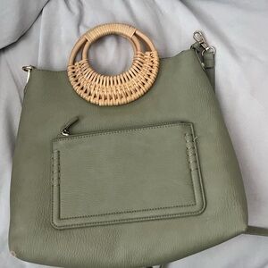 Antik Kraft Sage Green Shoulder Bag with Woven Handle